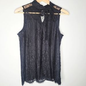 Black Lace Overlay Bowtie Sleeveless Top Women's size small
